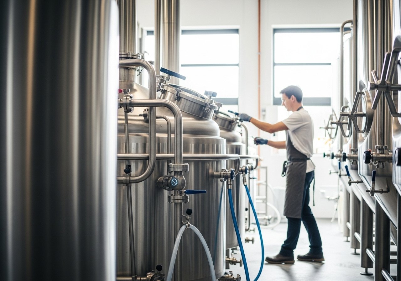 Commercial brewing tanks and controls